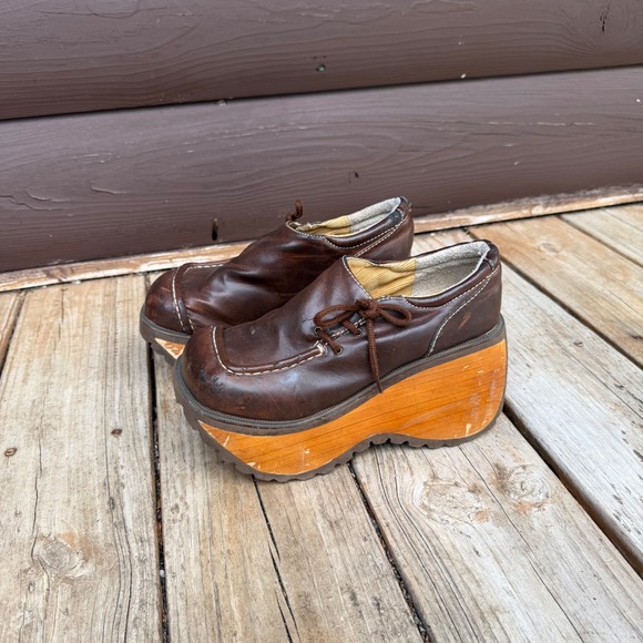 Bakers Shoes - Vtg Bakers Platform Oxford Shoes Womens 7.5/8 Brown Chunky Wood Wedge Y2K 90s